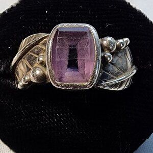 Vintage Sajen 925 Amethyst Expandable Band with ornate Leafs